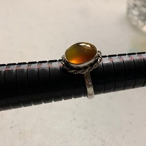 Elegant Sterling Silver and Amber Ring
